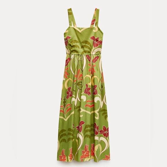 Zara Cotton Printed Midi Dress New - Picture 10 of 16